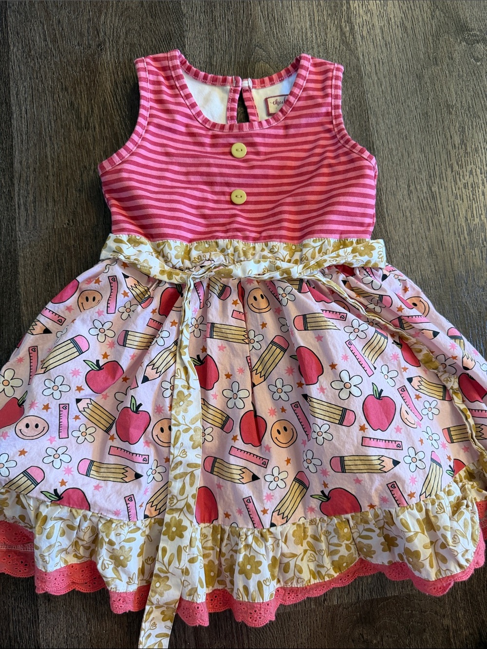 cheeky plum Pink Striped Dress with Yellow Buttons